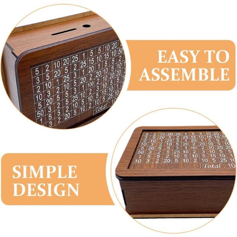 Savings Challenge Box, Wooden Piggy Bank: Countdown Savings Box 1000 goals, Money Box with Money Goals and Digital Check for Boys and Girls (1000)