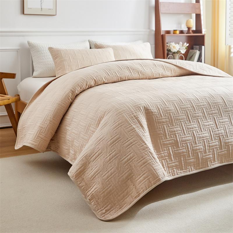 3pcs Set, Quilted Bedspread, Solid Color Ultrasonic Quilted Bedsheet, Lightweight Quilted King Queen Size Bed Cover