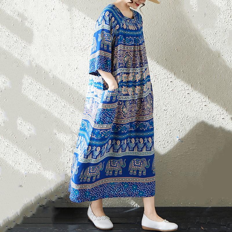 Maneca scurta marime mare bumbac vintage floral nou in rochii pentru femei rochie lejera lunga de vara