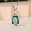 Cute Female Big Crystal White Blue Zircon Stone Pendant Necklace Vintage Silver Color Wedding  For Women
