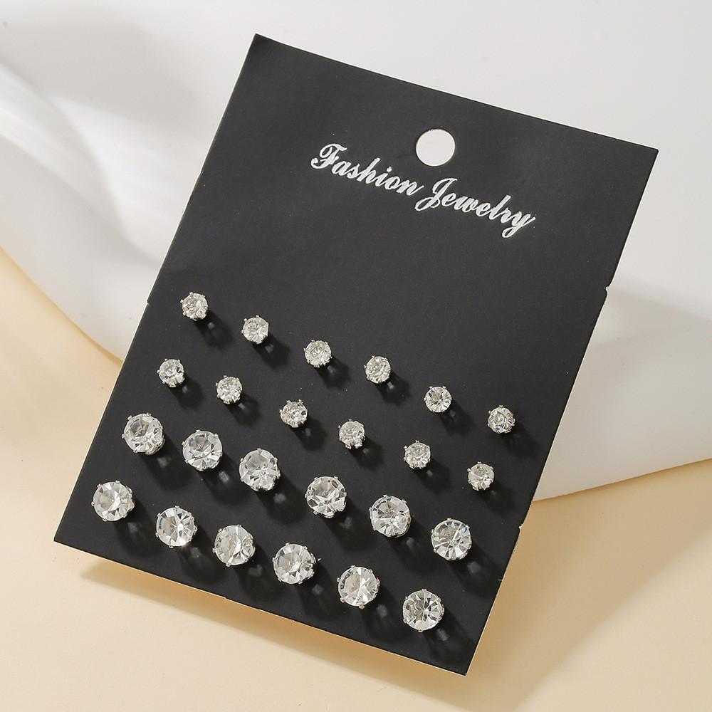 Cubic 24pcs Womens Exquisite Big Zircon Crystal Stud Earrings Sterling Silver