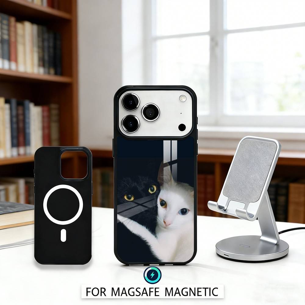 F-Fluffy and C-Cute Cat Phone Case Magnetic For iPhone17 16 15 14 13 12 Pro Max For Magsafe Wireless Charging Cover