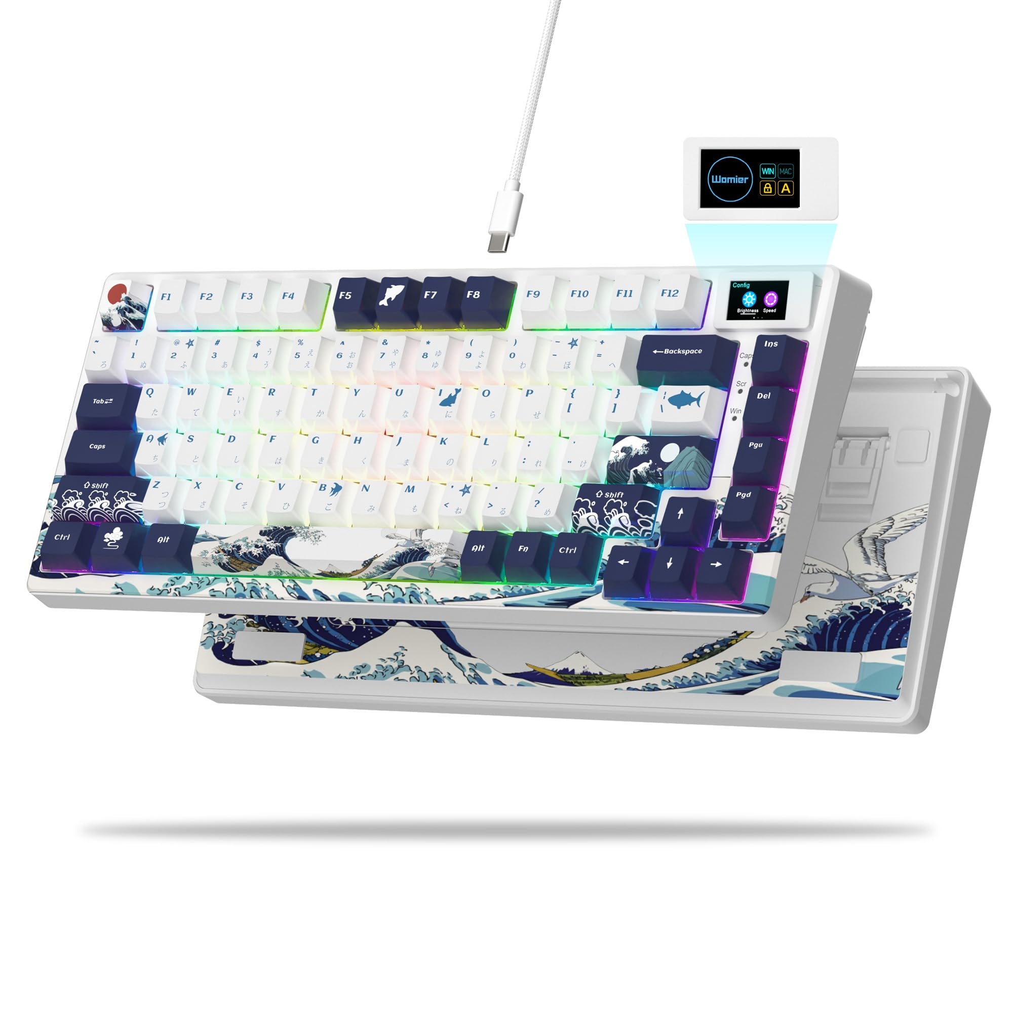 

Womier Gaming Keyboard Japanese Layout 75% Keyboard Color Keyboard Wired RGB Custom Keyboard Media Display Mechanical Gaming Keyboard Prelub