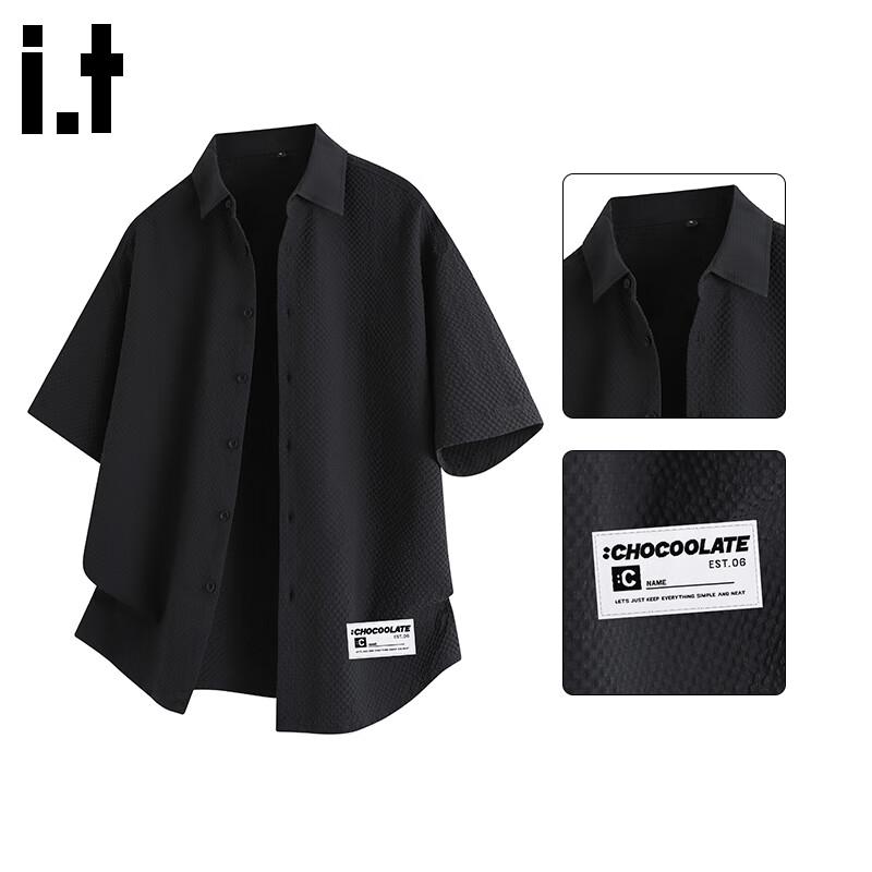 :CHOCOOLATEit Men s Summer Textured Ice Silk Short-Sleeved Shirt L