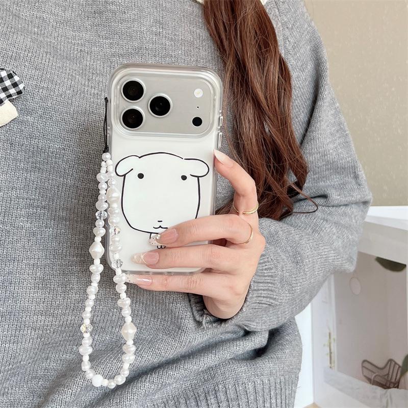 Adorable White Dog Chain Phone Case for iPhone 17, 16 Pro Max, 15, 14
