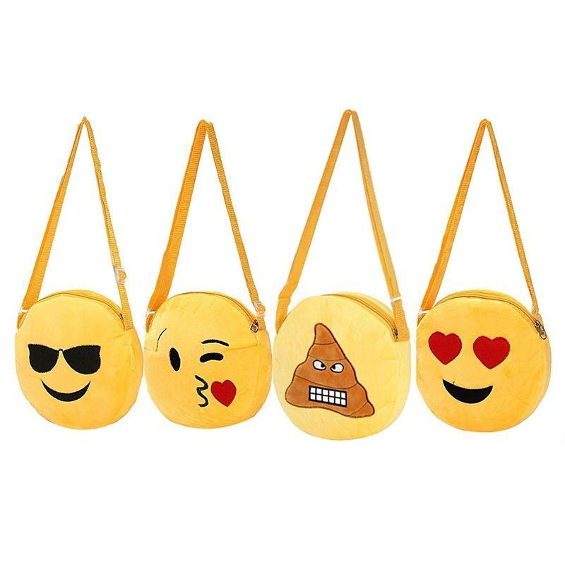 Cute Kids Mini Emoji Coin Purse Case Funny Plush Bag Shoulder Strap Rucksack