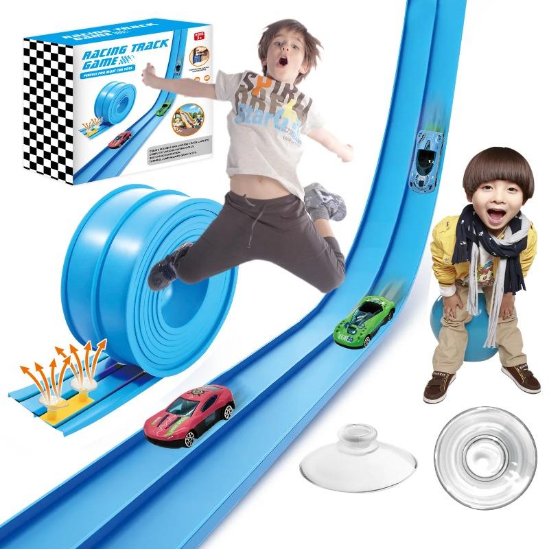 4Meters Flexible Race Track Children Toys DIY Double-track Racing Car Ramp Track Compatible 1/64th Cars Portable Rolls Up Race Tracks