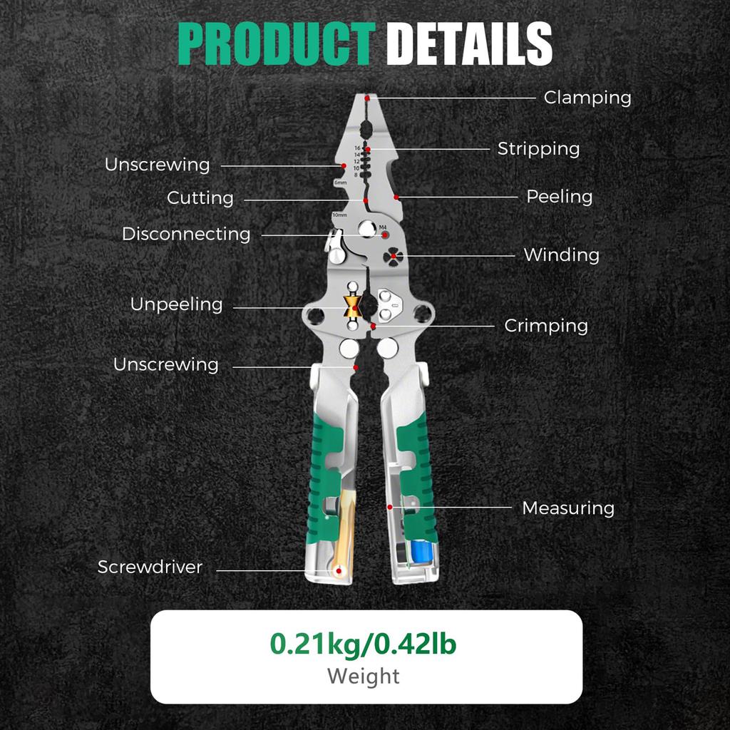 Professional Electrician Wire Stripper Foldable Wire Stripper Electrical Pliers for Cutting Stripping Crimping Wires