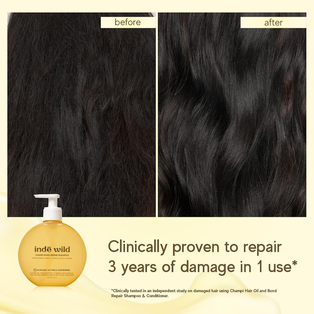 inde wild Champi Bond Repair Shampoo | Anti Hair Fall Shampoo for Hair Growth & Strengthening | Ayurvedic Scalp Cleansing Shampoo for Damaged