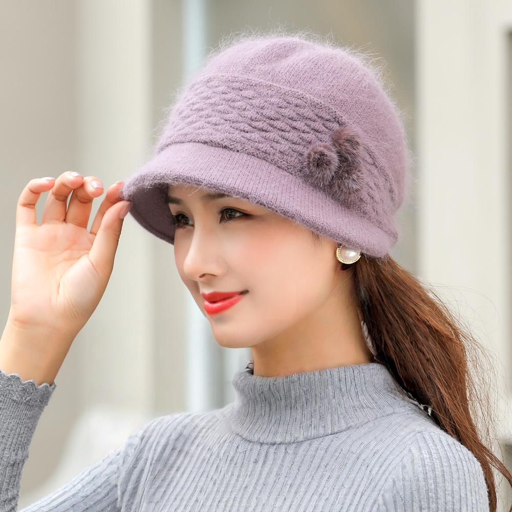 New Women Winter Hat Keep Warm Mom Cap Outdoor Plush Fur Lined Hats For Women Casual Rabbit Fur Bucket Knitted Hat