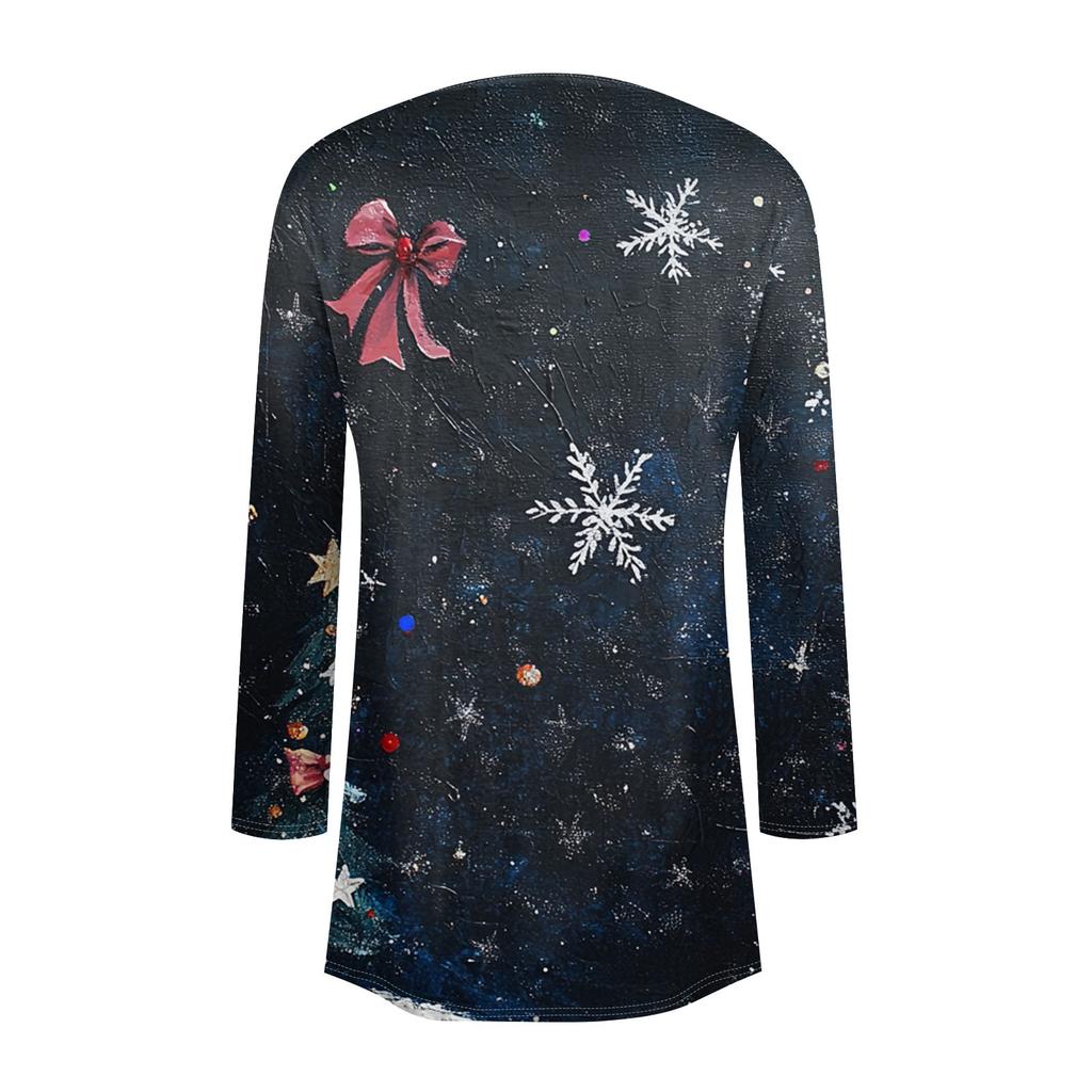 Women's Fashion Casual Christmas  Print Medium Length Cardigan Jacket Coat