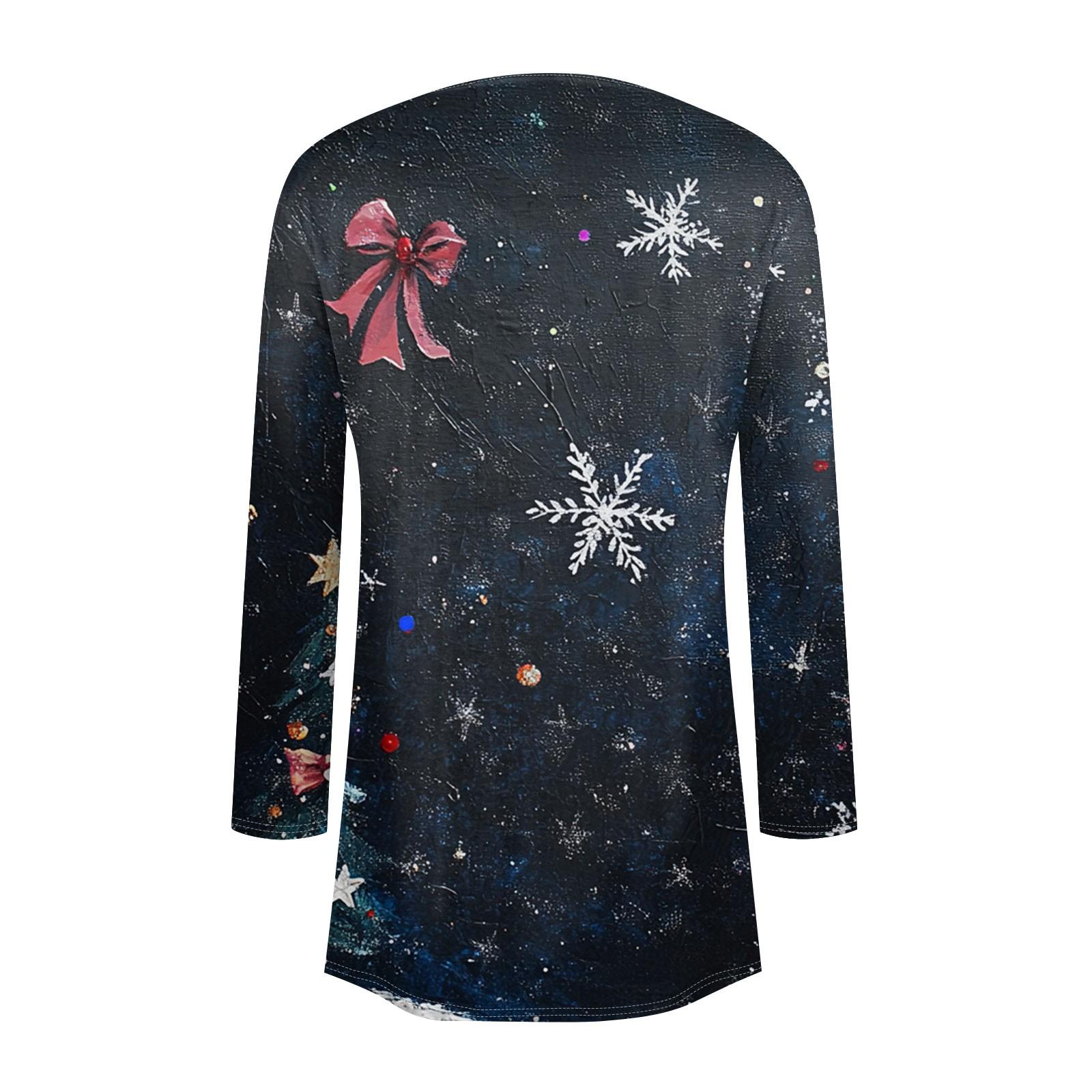 Женская мода повседневная рождественская печать средней длины кардиган куртка пальто XXXXL — фото 5