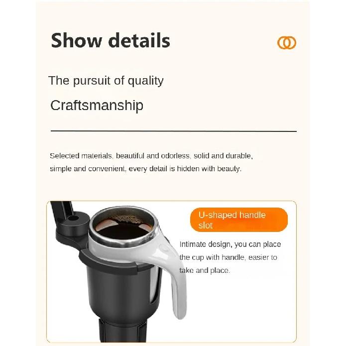 Car Cup Holder Expander Multi-Function Drink Holder with Food Table 360-Degree Adjustable Base Tray for Snack