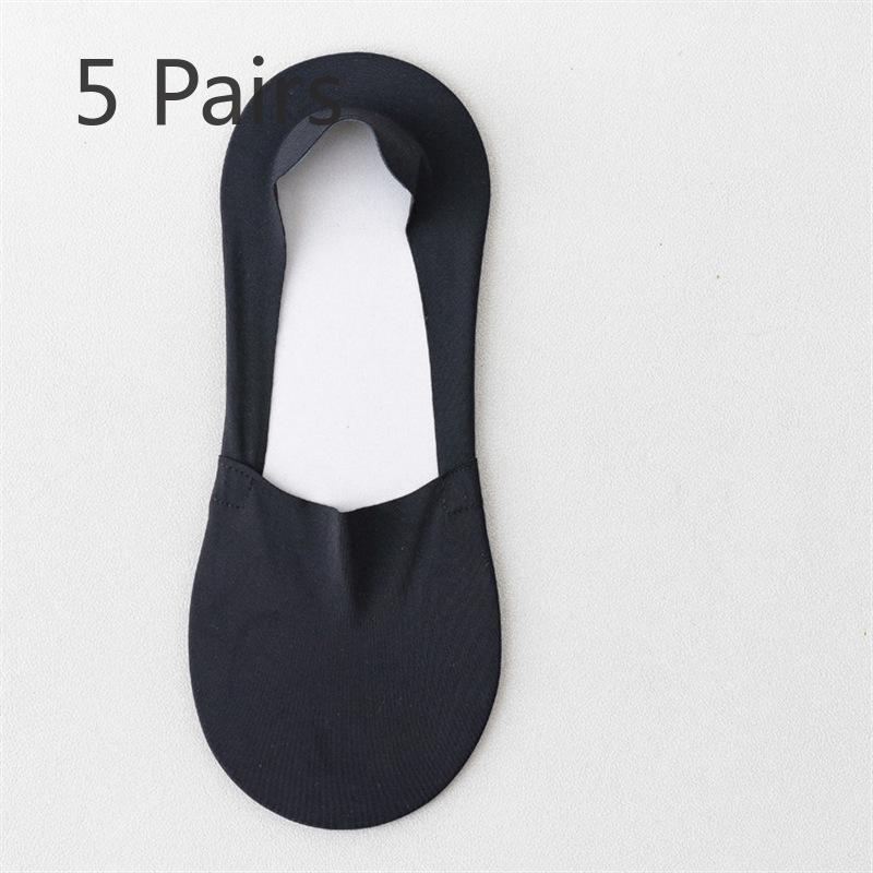 5 Pairs Boat Socks Men's and Women's Summer Ice Silk with Invisible Boat Socks Summer Silicone Non-slip Socks