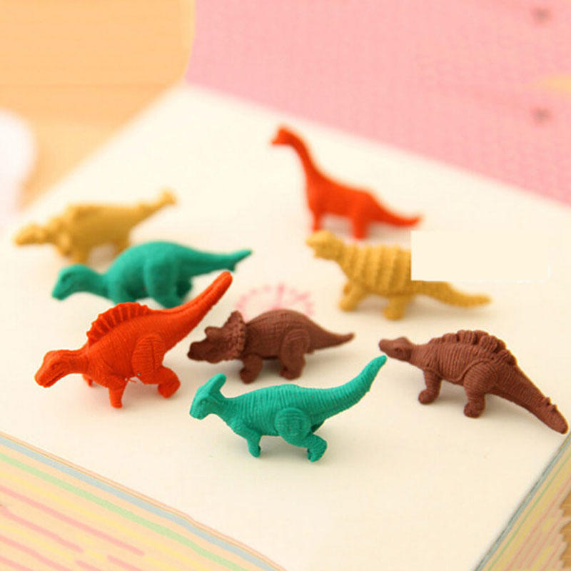 1 Egg 8 Pieces Mini Dinosaur Pencil Eraser Student Office Stationery Gift Toy