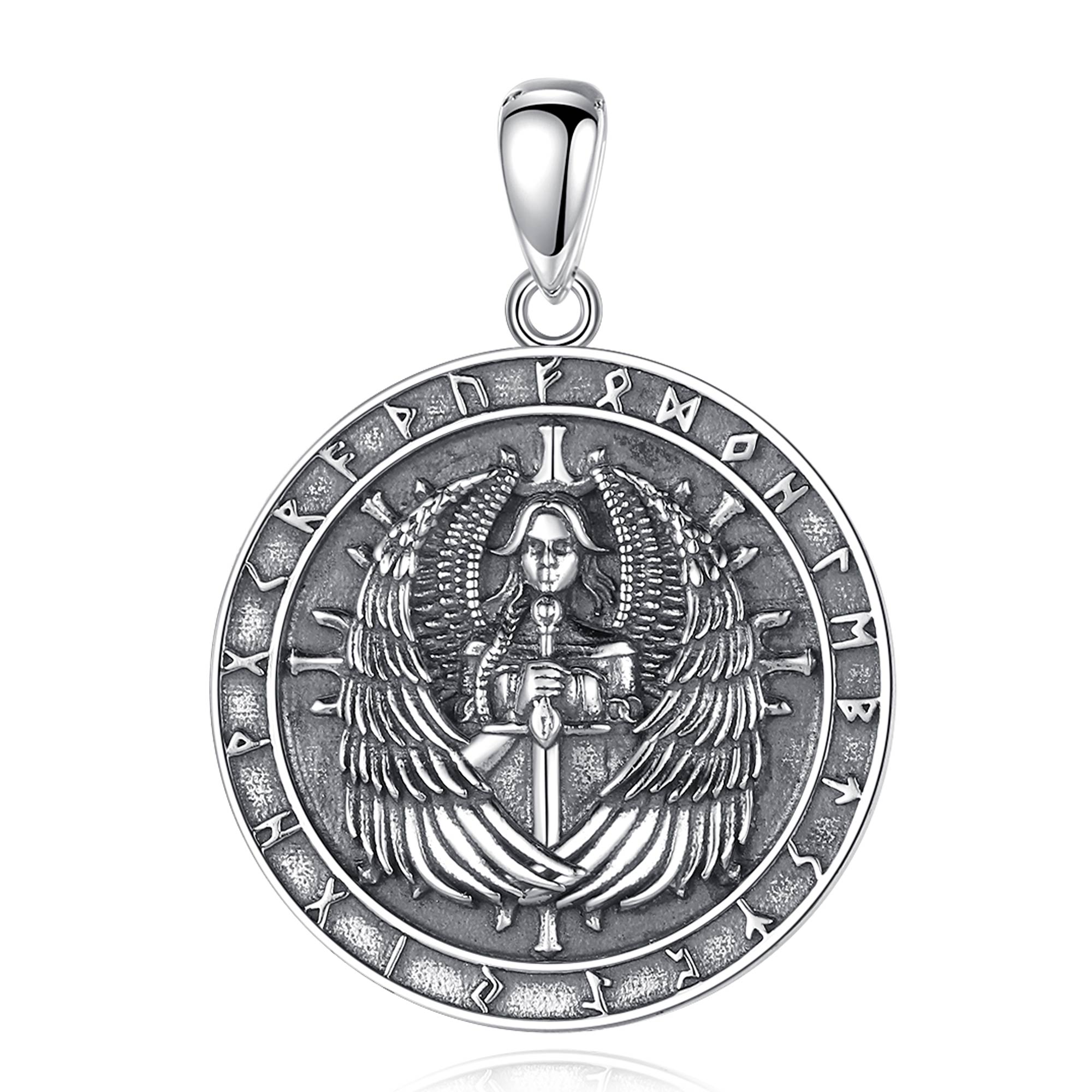 

EUDORA 925 Silver Viking Odin God Medal Necklace for Man Women Fine Vikings Circle Nordic Runes Amulet Pendant Jewelry