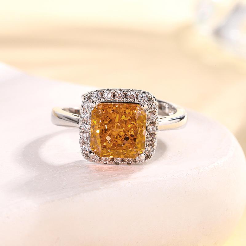 

Raw Jewelry Copper Bottom Gold-Plated High Carbon Diamond Ice Flower Cut Princess Square Copper Setting Temperament Set Main Stone 8 * 8