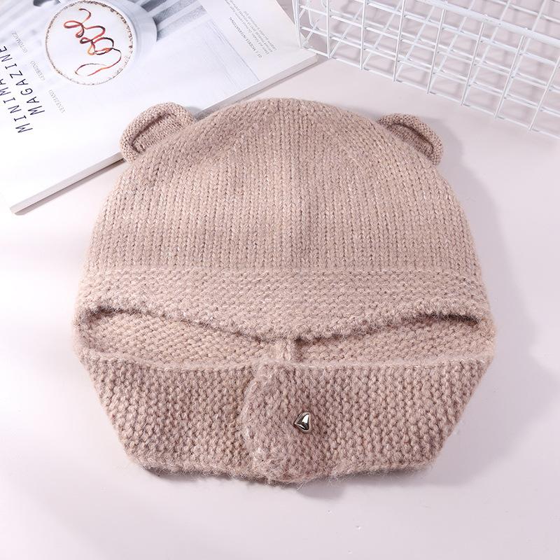 Cappello di Lana Carino con Orecchie d'Orso Giapponese per Donna in Autunno e Inverno Nuovo Caldo Cappello a Maglia che Mostra il Viso Protezione per Collo e Orecchie Cappello