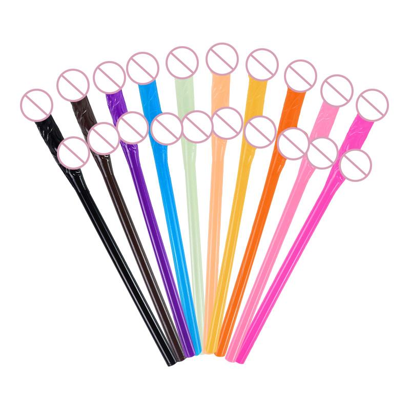 10pcs Bachelorette Party Penis Straws Plastic Novelty Nude Dick Drink Straw For Hen Night Bar Decor Wedding Team Bride Supplies