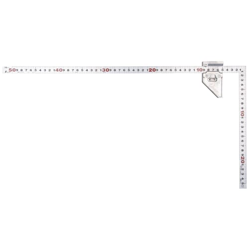 Shinwa Sokutei Flat Square, Silver, 50cm, Same Size on Both Sides, Includes Metal Square Stopper, JIS 12480