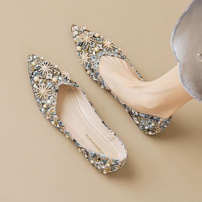 Dámské boty Kamínkové Jednoduché boty Dámské Plně diamantové Plochý podpatek Nízký výstřih Vílí Etnický styl Nýtované boty Zahraniční styl Univerzální