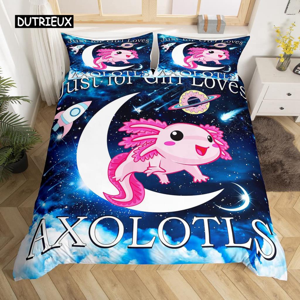 Axolotl-Tier, süßer Haustier-Bettbezug, Kissenbezug, 3-teiliges Bettdecken-Set mit Kissenbezug, Einzel- und Doppel-Bettbezug