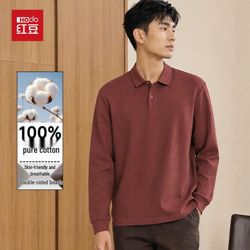 Hongdou Men's 100% Cotton Long-Sleeve Polo Shirt