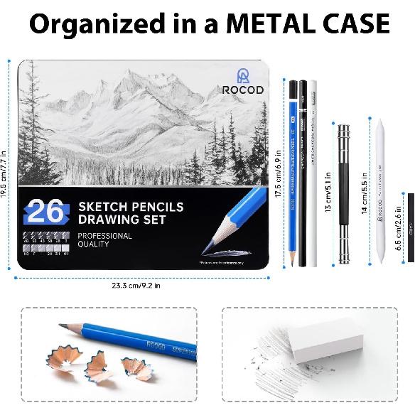 Sketch Pencils for Kids and Adults Drawing, 26-Piece Profession Sketching Pencils, Drawing Pencil for Artists Beginner Sketching, Art Graphite Pencil