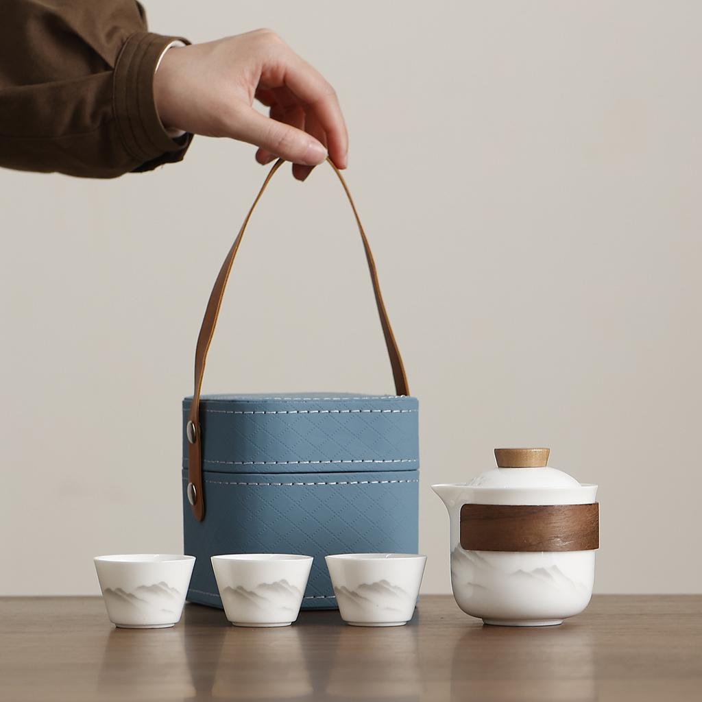 Suet jade travel tea set portable express cup outdoor teapot business activities souvenir gift to customers