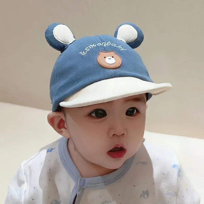 Summer Cute Baby Hat With Ears Cartoon Bear Toddler Girls Boys Baseball Cap Summer Casual Adjustable Kids Short Brimmed Caps