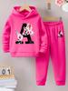 2 Sets Mädchen Herbst/Winter Muster bedruckter mit Fleece warm gefütterter Hoodie und Trainingsanzug Hose