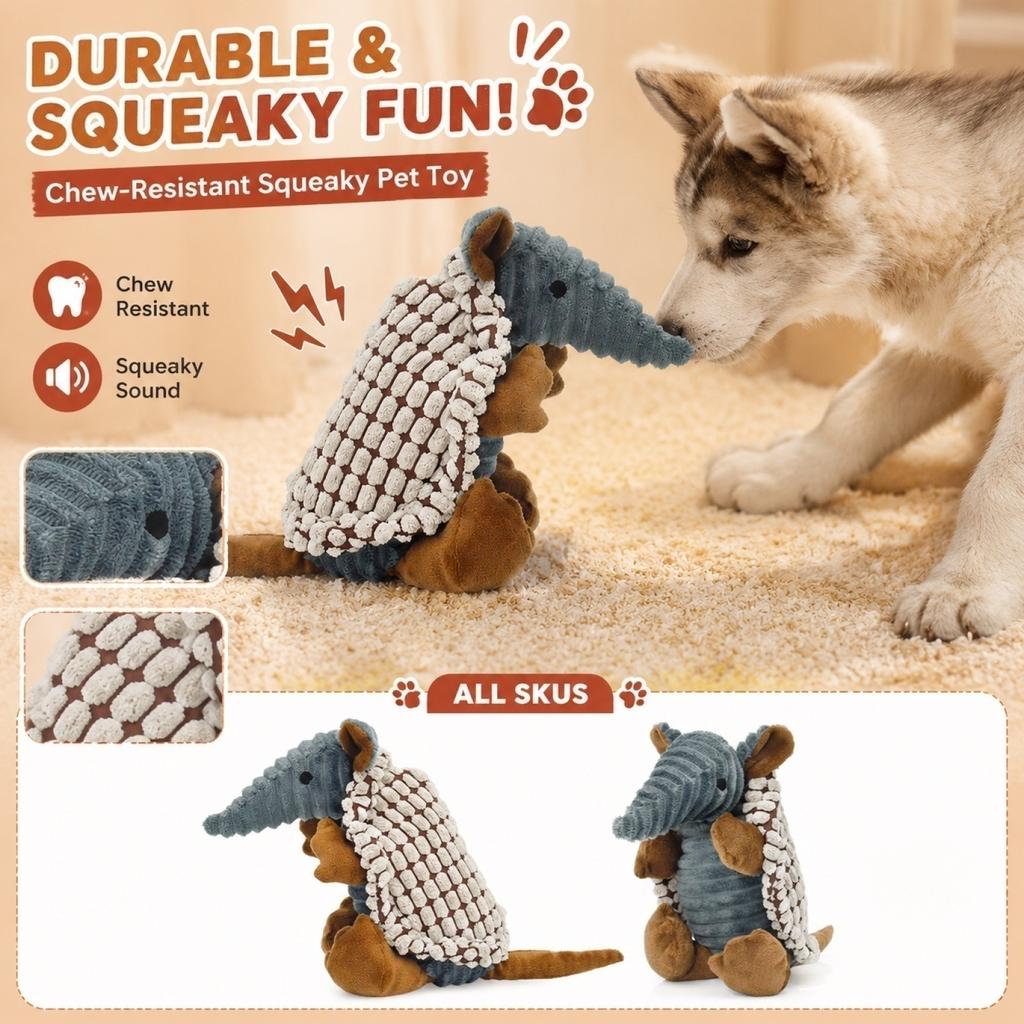 Durable Squeaky Pet Toy Armadillo Shape Interactive Chew Toy for Small and Medium Dogs Plush Textured Material Design