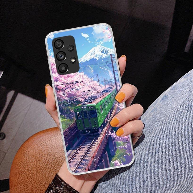 Retro Japanese Sakura Train Phone Case For Samsung Galaxy A52 A32 A22 A12 A51 A31 A50S A30S A20S A10S Note 20 Ultra 10 Plus S10