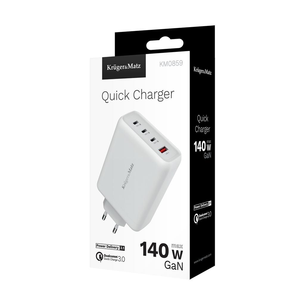 Kruger&Matz 140W GaN wall charger with Quick Charge and Power Delivery