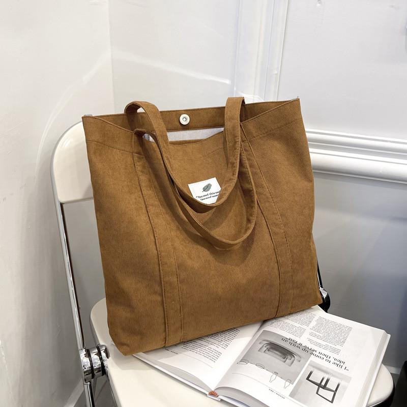Chic Corduroy Tote Bag For Women With Magnetic Closure And Mobile Pocket For Daily Use