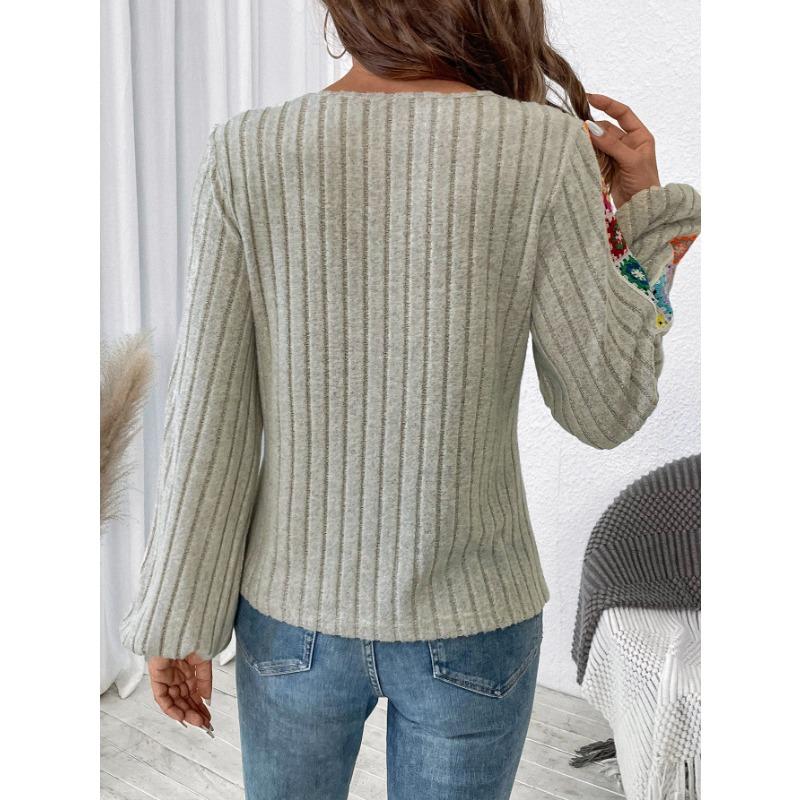 Autumn Winter Round Neck Crochet Casual Fashion Pullover Knitting Top Women Patchwork Loose All-match Sweater