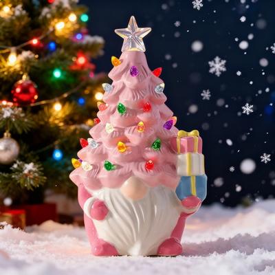Yousheng 5 Zoll Beleuchtete Weihnachtsgnom-Dekorationen Harz Gesichtsloser Alter Mann Weihnachtsbaum Kleine Vorbeleuchtete Gnom-Figur mit Mehrfarbigen Lichtern