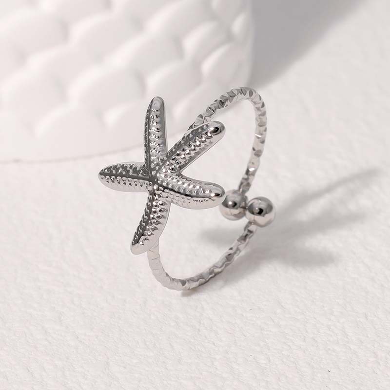 Stainless Steel Gold Color Starfish Open Rings For Men Women Vintage Metal Irregular Star Adjustable Finger Rings Beach Jewelry