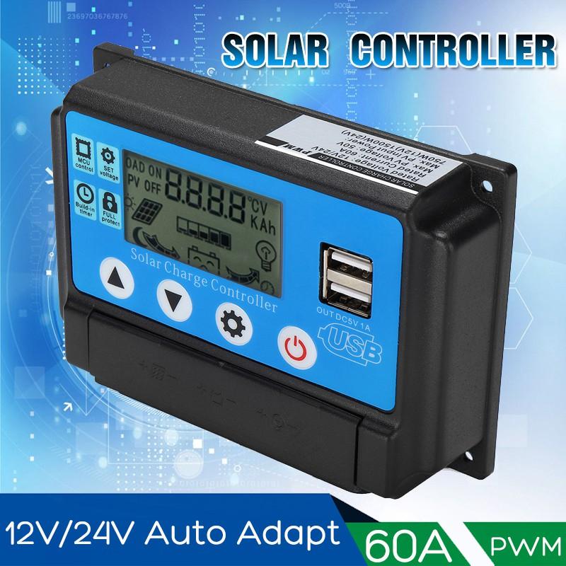 12V / 24V 60A Solarladeregler Automatische Anpassung LCD-Anzeige USB-Anschlüsse 125*85*30mm