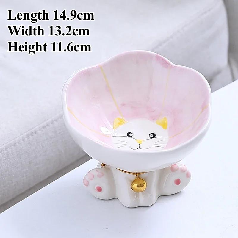 Ceramic Cute Flowers Cats and Dogs Bowls, High-Foot Protection, Cervical Spine, Food Basin, Drinking Cat Bowl, Pet Products, 1Pc