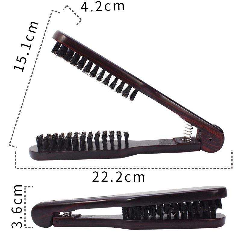 V-Shaped Boar Bristle Straightening Comb - Beechwood Curling & Styling Brush