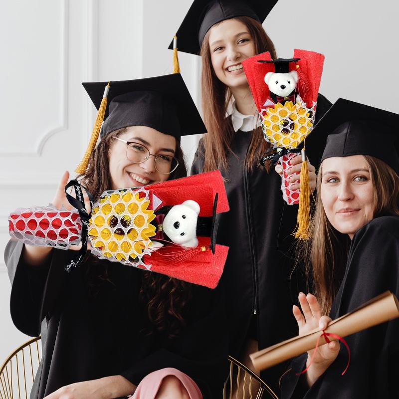 1Pc Graduation Bouquet Student Gift Crochet Flower Mini Party Decor DIY Little Bear Plush Toy Sunflower