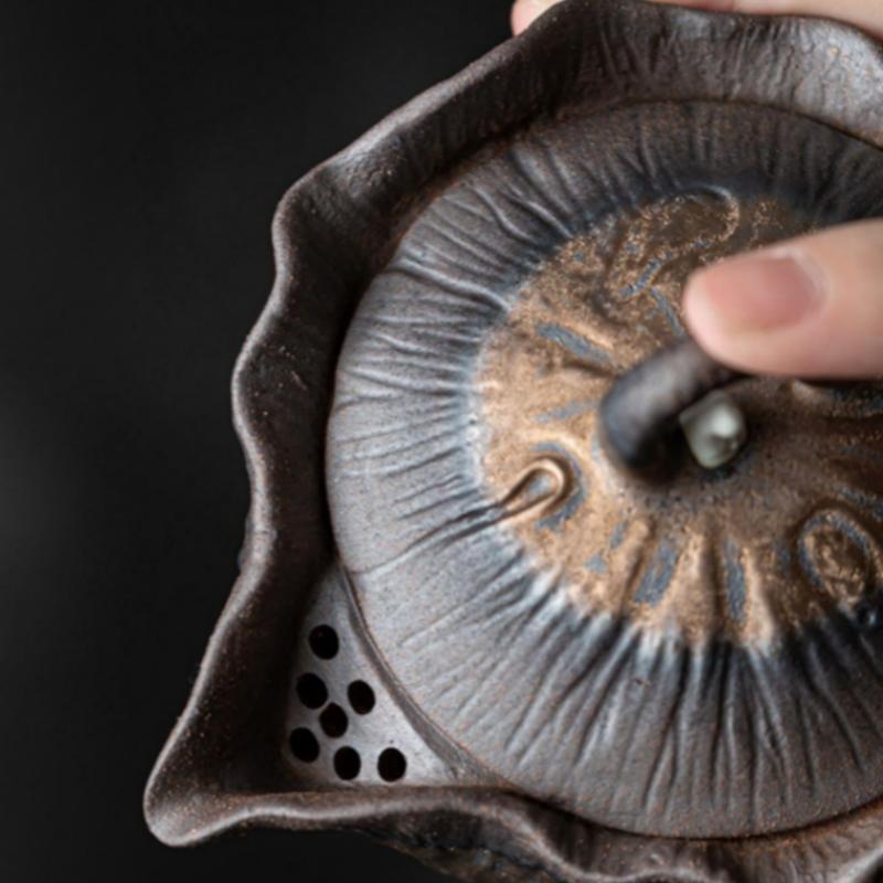 Retro Pottery Bodhi Lotus Handle Teapot Rough Pottery Gilded Iron Glaze Teapot Tea Maker High-end Kungfu Teapot Tea Ceremony