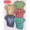 Follow a specific direction Five-piece set of women's short-sleeve tops Music-Inspired Retro Print Elegant Summer Party Outfits Elegant short sleeves
