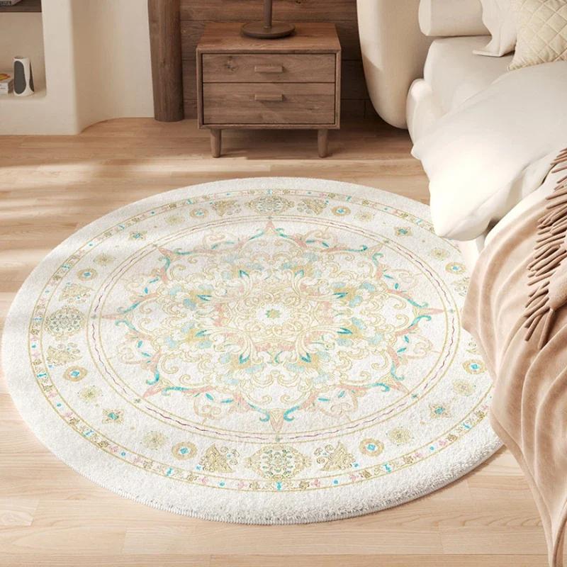 Bohemian Style Rugs for Bedroom Retro Living Room Decoration Round Carpet Fluffy Soft Bedside Plush Rug Thick Casual Floor Mat