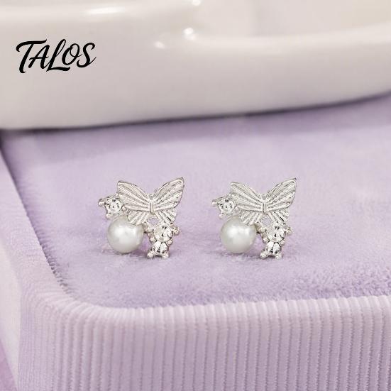 Versatile Alloy Earrings 1 Pair Butterfly Stud for Women, Sparkly Rhinestone Faux Pearl French Style Earrings, Glitter Cubic Zirconia Jewelry