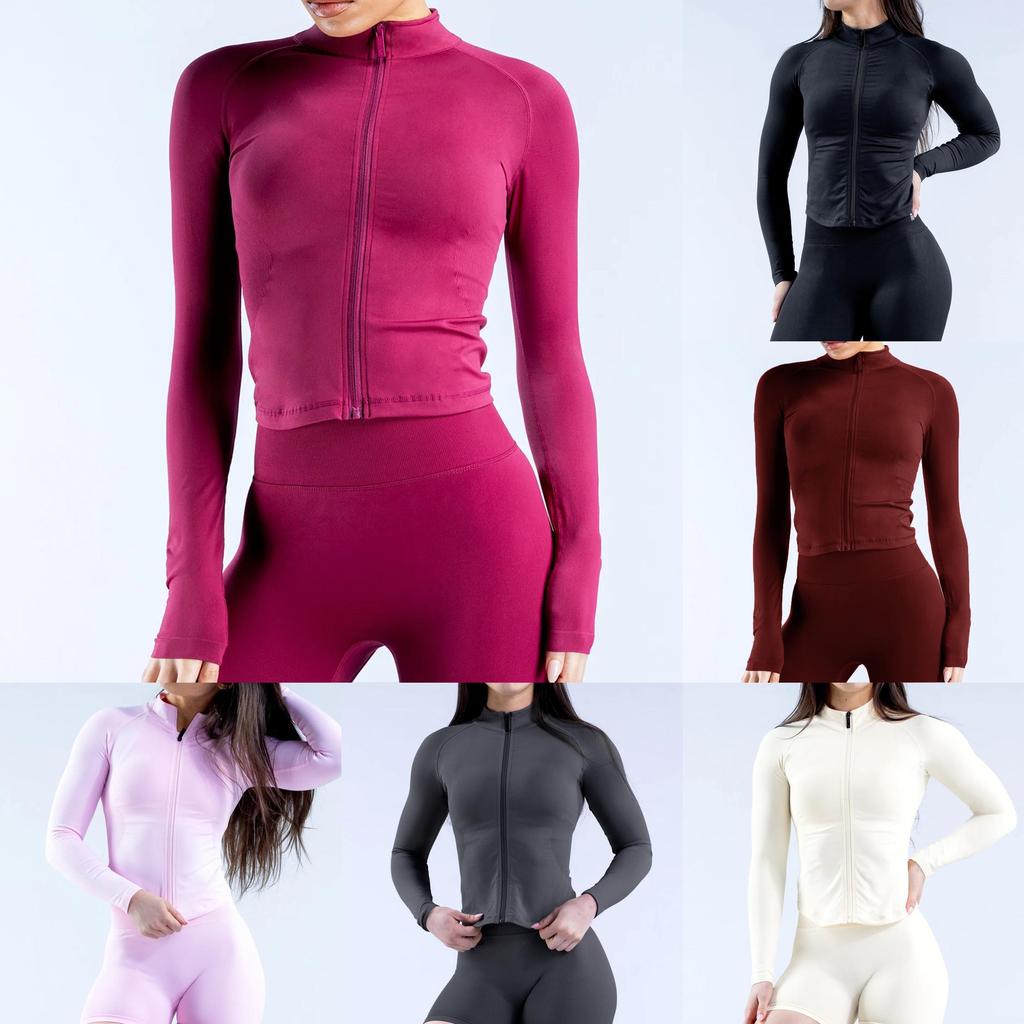 Seamless Long Sleeve Yoga Jacket With Zipper For Women Fitness And Running Activities