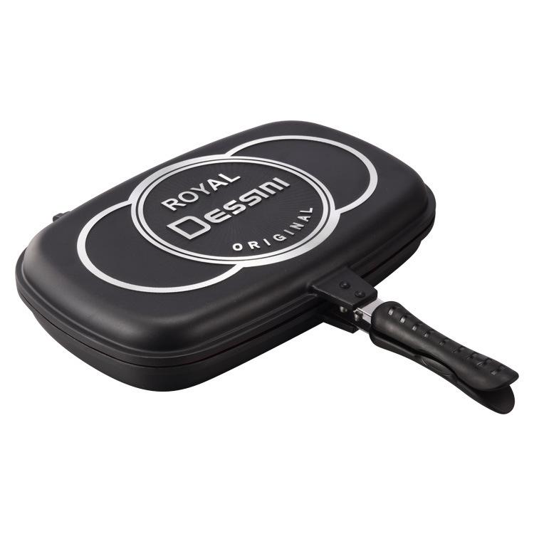 Home Use Double-Sided Non-Stick Marble 36cm Aluminum Frying Pan Griddle 32cm чёрный