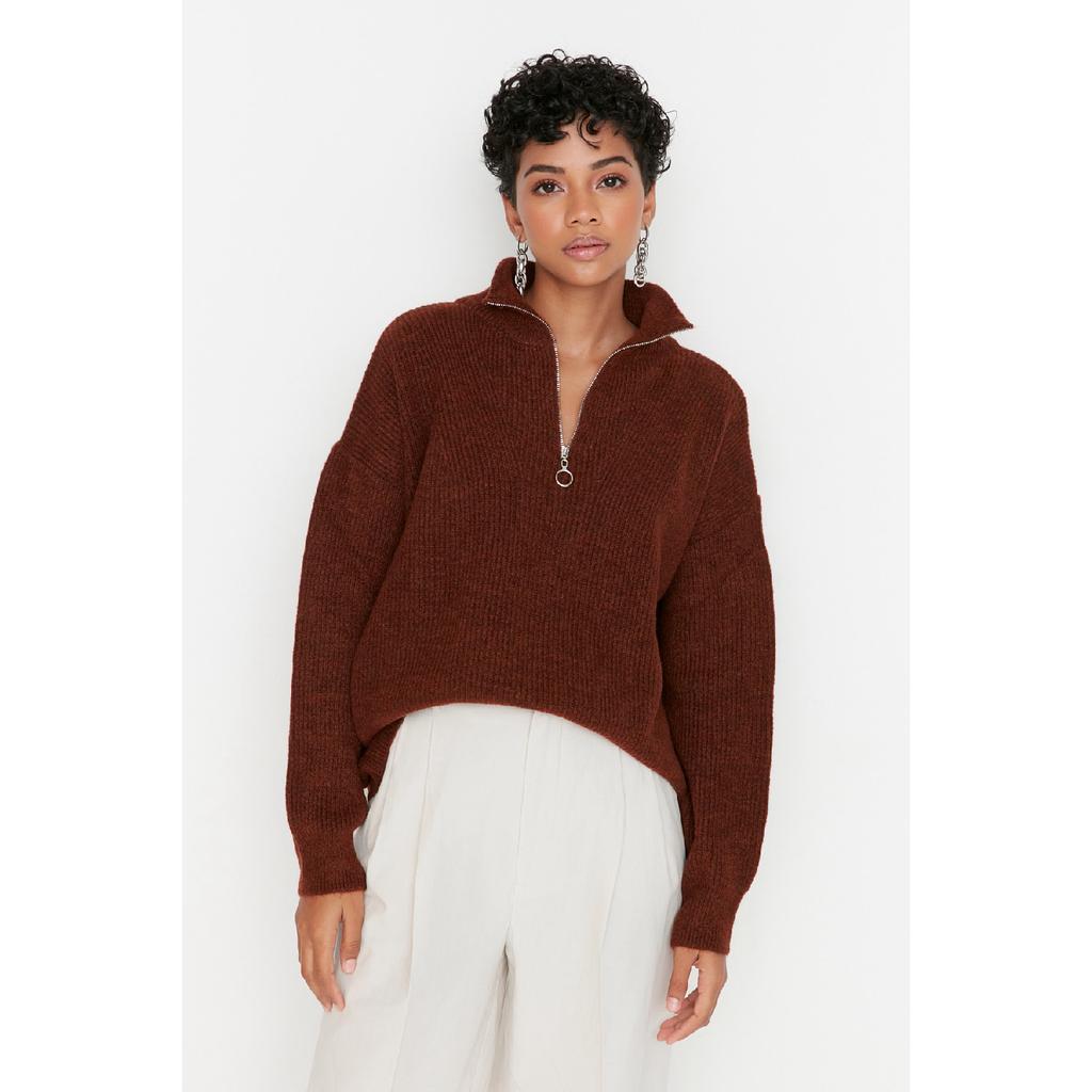 Anthracite Soft Textured Zippered Knitwear Sweater Twoaw20xs0009