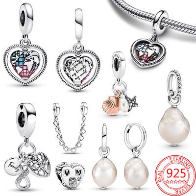 Autunno nuovo argento sterling 925 mappa dell'amore ciondolo con ciondolo perla d'acqua dolce adatto braccialetto originale gioielli da donna fai da te